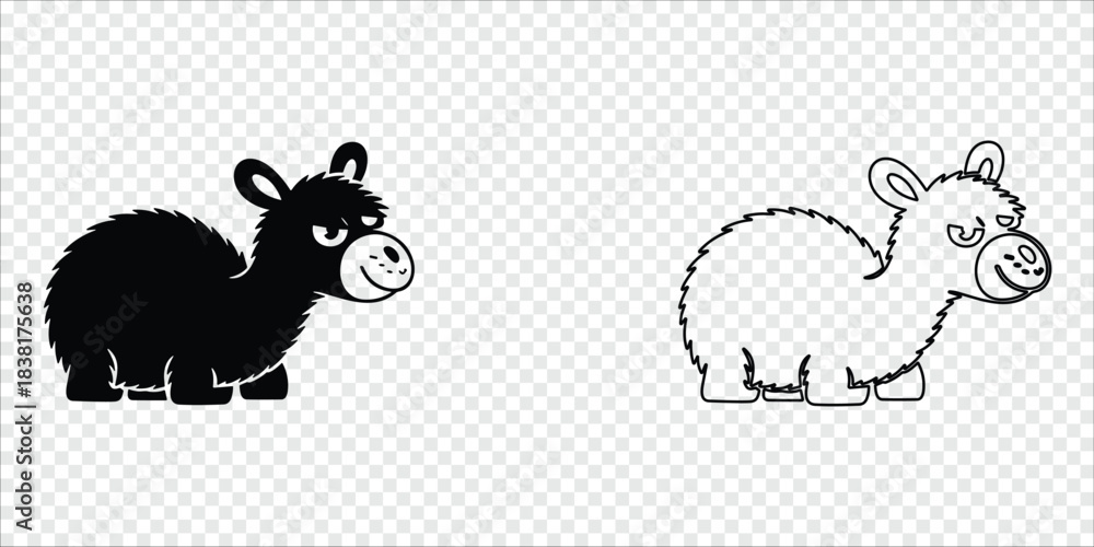 Obraz premium Alpaca Silhouette and Outline Pair, vector illustration