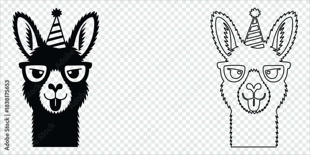 Naklejka premium Cool Llama with Glasses and Party Hat, vector illustration