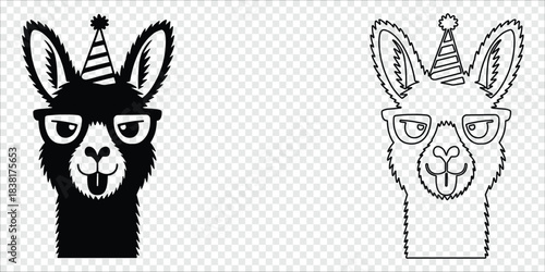 Cool Llama with Glasses and Party Hat, vector illustration