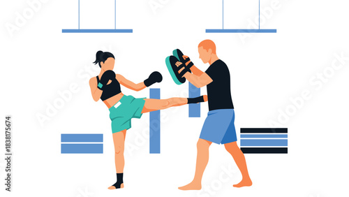 Boxing training session with coach and athlete in action for fitness and sports design