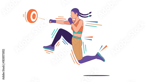 Dynamic female athlete in motion with target for fitness and motivation design