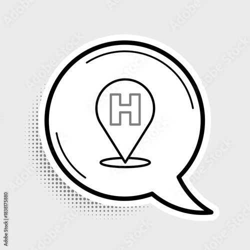 Line Medical map pointer with cross hospital icon isolated on grey background. Colorful outline concept. Vector