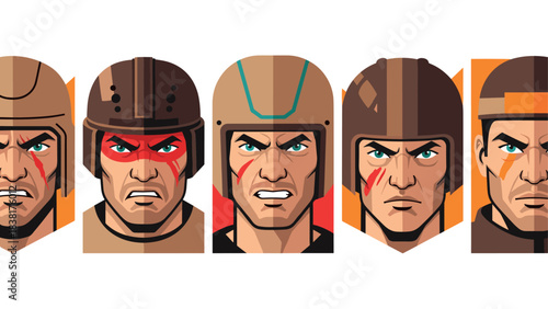 Warrior faces in modern sport helmets for mascot and design elements