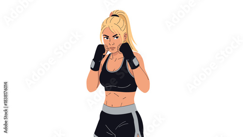 Determined female boxer in athletic gear ready for training or competition