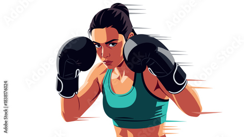 Female boxer in action pose for fitness and sports training design