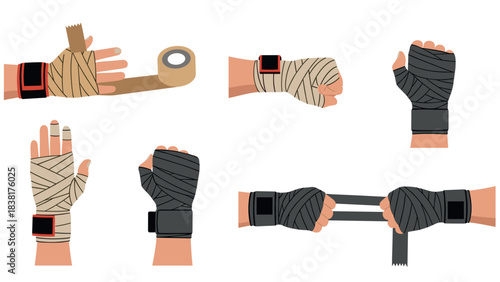 Boxing hand wrapping techniques for safe training and competition design for posters and educational materials