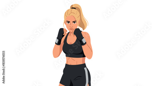 Female boxer ready for fight in athletic gear illustration