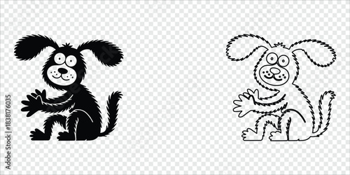 Cartoon Dogs Sitting with Raised Paw, vector illustration