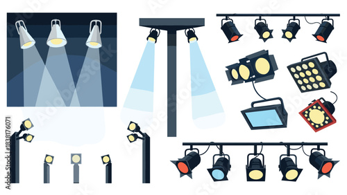 Collection of stage and studio lighting equipment for event design and production