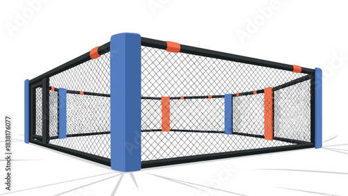 Modern mixed martial arts cage arena design for sports event promotion and poster