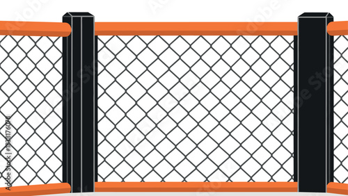 Modern chain link fence design with black and orange elements for construction and industrial use
