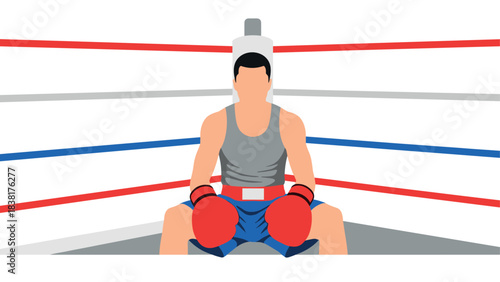 Boxer in the ring corner preparing for match strategy and determination