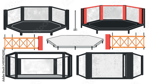 Mixed martial arts octagon cage set for design and construction concepts
