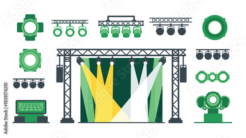 Concert lighting setup illustration with stage and equipment elements for event decoration