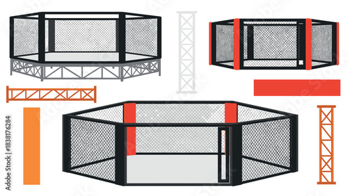 Mixed martial arts octagon cage design elements for sports event promotion