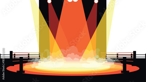 Dramatic stage spotlight with colorful lighting and smoke for event promotion or performance design