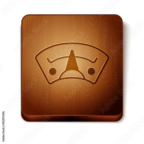 Brown Motor gas gauge icon isolated on white background. Empty fuel meter. Full tank indication. Wooden square button. Vector