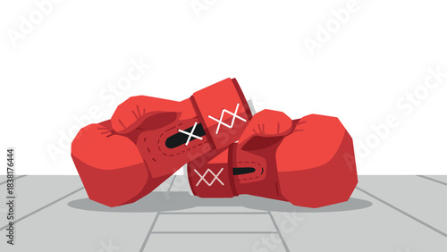 Red boxing gloves on floor for fitness and sports themes