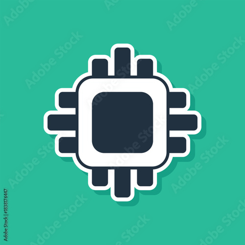 Blue Computer processor with microcircuits CPU icon isolated on green background. Chip or cpu with circuit board. Micro processor. Vector