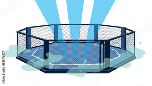 Dynamic illustration of an mma fighting ring with spotlight effects for sports design