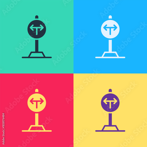 Pop art Fork in the road icon isolated on color background. Vector