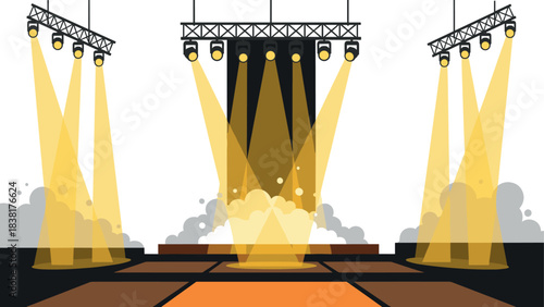 Concert stage with bright spotlights and smoke effects for event design
