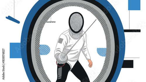 Fencing sport illustration with dynamic pose for competitive event design