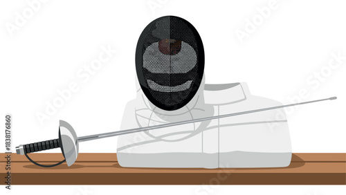 Fencing equipment illustration featuring mask and sword for sports and training design