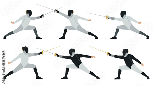 Dynamic fencing duel illustration for sports enthusiasts and martial arts design