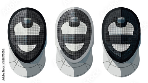 Modern sport fencing masks illustration for training and competition design