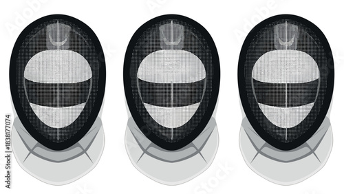 Set of three fencing masks illustrations for sports and martial arts design