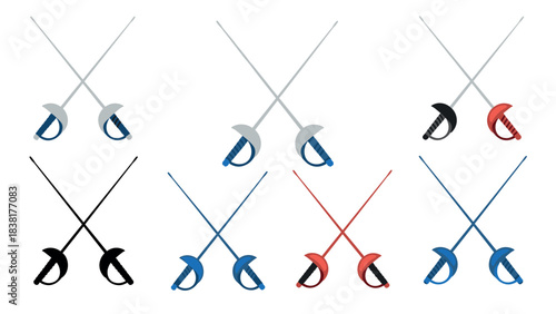 Fencing sabers collection in various colors and poses for sports and training design