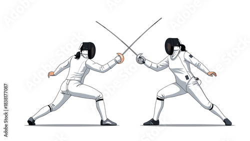 Fencing competition illustration for sports event promotion and educational material