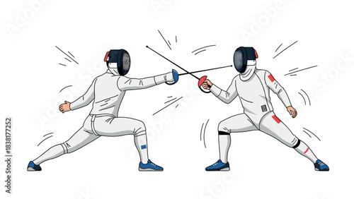 Dynamic fencing duel illustration for sports enthusiasts and design use