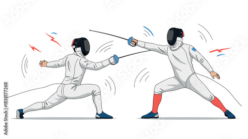 Dynamic fencing duel concept illustration for sports design and poster