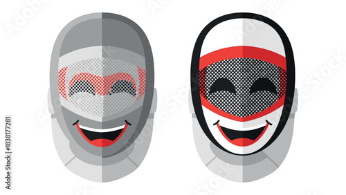 Happy laughing theater masks in red and gray for festive celebration design