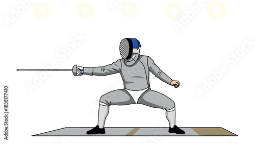 Fencing athlete in action pose on strip for sports design and illustration