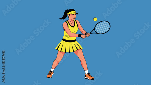 Female tennis player in action illustration for sports design and merchandise