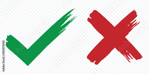 Hand drawn check  mark icon set. Checklist symbols including right and wrong signs in brush marker style. Vector illustration.