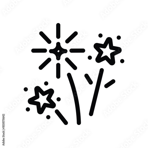 Minimalist firework burst icon featuring radiating lines and star-shaped sparks, representing celebration, festive events, New Year parties, and joyful moments