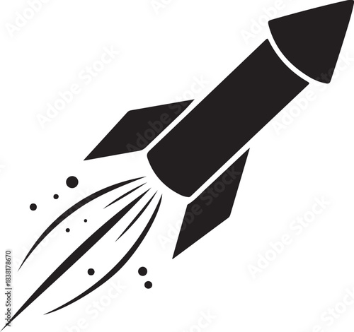 Black rocket ship blasting off with smoke trails spaceship