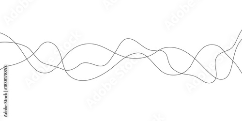 Thin curved wavy lines. Four black wavy lines on white background. Vector illustration