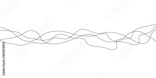 Thin curved wavy lines. Four black wavy lines on white background. Vector illustration