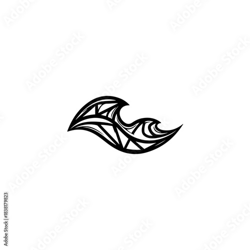 Abstract tribal wave design element, stylized ocean water flow, black line art