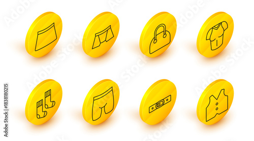 Set line Waistcoat, Belt, Cycling shorts, Socks, T-shirt, Handbag, Men underpants and Skirt icon. Vector