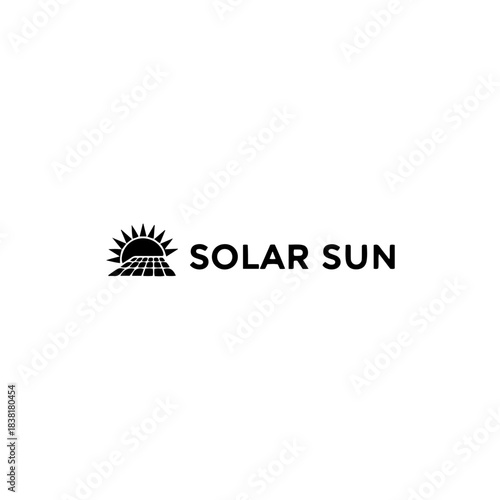 Solar sun logo icon with solar panels and sun rays
