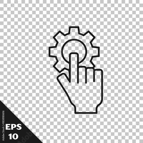 Black line Settings in the hand icon isolated on transparent background. Vector