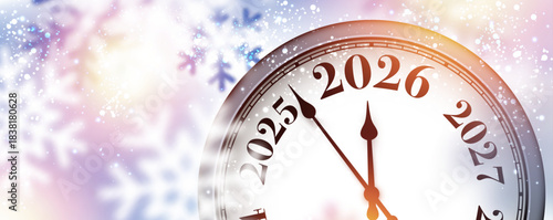 Elegant countdown clock with snowflakes and frosty lights celebrating the arrival of 2026, perfect holiday Vector illustration.