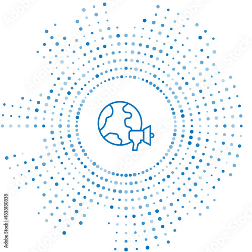 Blue line World news icon isolated on white background. Breaking news, world news tv. Abstract circle random dots. Vector