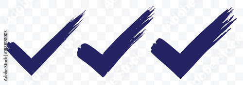 Brush stroke checkmark icon set. Approval symbol. Hand drawn check tick mark icon set. Checkboxes, and checklist symbols including right in brush marker style.